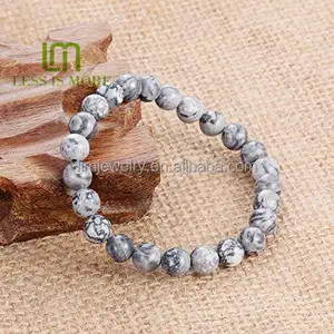 Fancy Natural 6mm 8mm 10mm 12mm Beads Healing Crystal Genuine Gemstone Grey Picasso Map Stone Hand Bracelets For Men