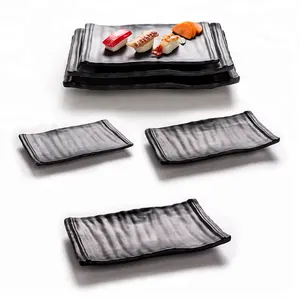 Vajilla de melamina Platos y platos rectangulares de pizarra de color negro Platos de melamina para restaurante