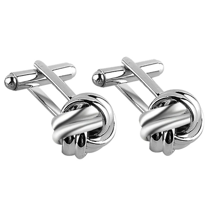 Men Fashion Statement Jewelry Silver Color Twist Shape Trendy Wedding Shirt Cufflinks