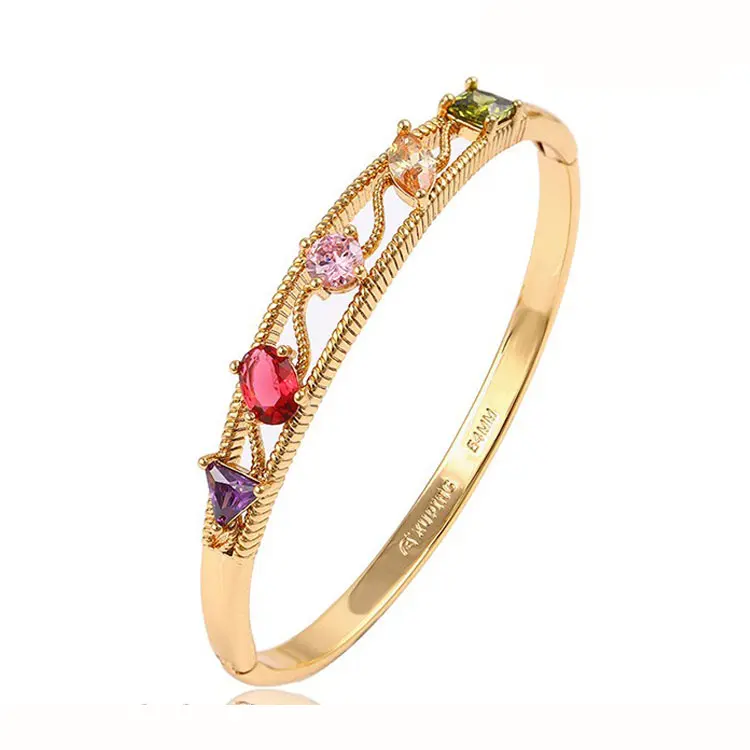 51492-fake gold jewelry 18k gold stone ruby diamond bangle