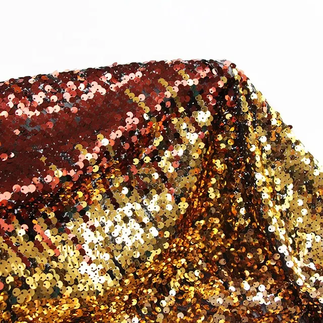 Wholesale shine multi-color gradient 6mm gold flip sequin embroidery mesh fabric