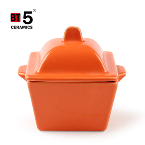 Orange grès casserole soupe stock pots avec cocotte - Product Image 1