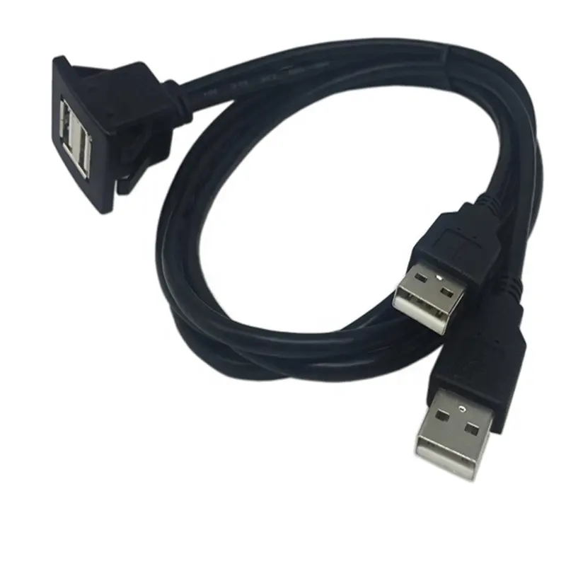 China Supplier Dual USB 2.0 Male to USB 2.0 Female Flush Mounting Panel Dash Dock Input aux Usb Extension Cable