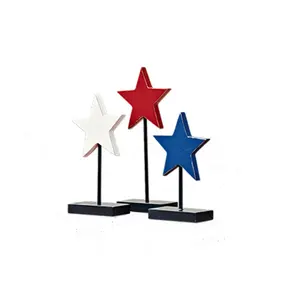 Bar &Home Wooden Star Decoration Stand Desk top Wooden Star Ornament with stick and base