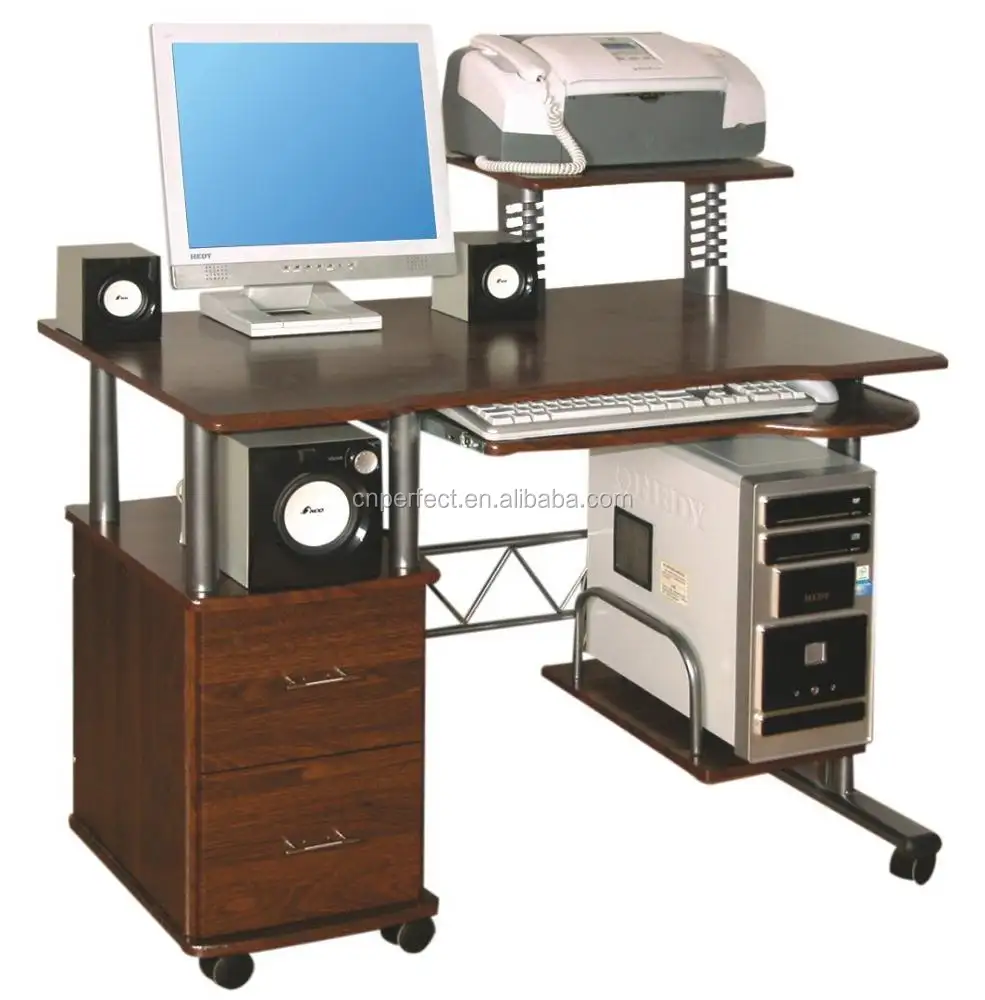 Mesa de ordenador de oficina de diseño de lujo, escritorio de escritura para estudio en casa con soporte para CPU, bandeja para teclado