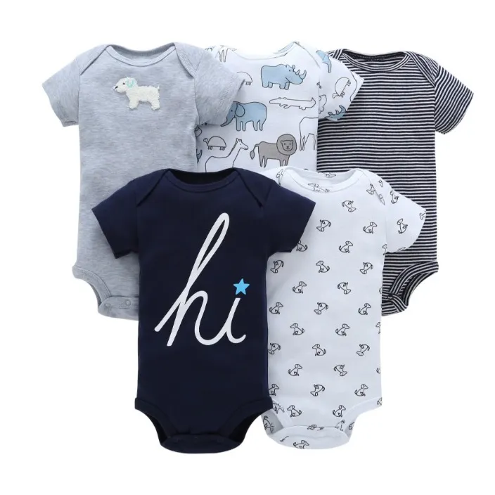 High Quality Short-Sleeve 5Pieces Baby Bodysuit Set Import Baby Clothes From China