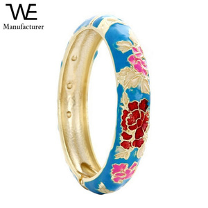 Fabrik preis Chinesische Cloi sonne Porzellan Pfingstrose Emaille Armband Armreif für Frauen in Zink legierung Schmuck - Product Image 1