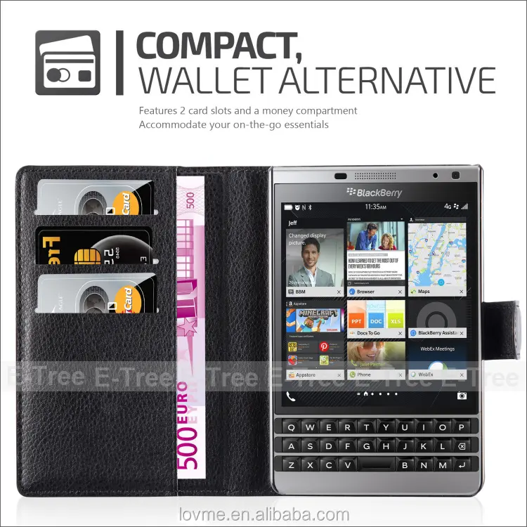 Kunstleder Brieftasche Handy hülle Rückseite für Blackberry Passport Silver Edition