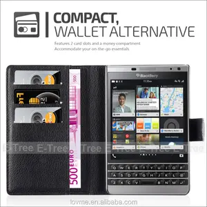 Kulit sintetis Dompet Ponsel Kasus Kembali Cover Untuk Blackberry Paspor Edisi Perak