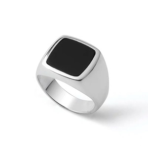 Unisex <span class=keywords><strong>anello</strong></span> con sigillo nero onyx cuscino di pietra a forma di 925 <span class=keywords><strong>anello</strong></span> di barretta d'argento con zircone - Product Image 1