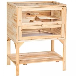 Cage à <span class=keywords><strong>hamster</strong></span> en bois à deux étages MSH-H002 avec espace de course, plateau en plastique écologique, motif animal - Product Image 6