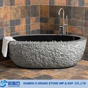 天然石材浴缸出售粗糙的黑石浴缸