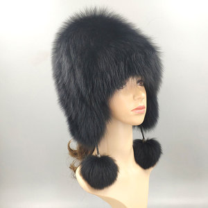 Bonnet en fourrure de renard brodé à la main pour <span class=keywords><strong>femme</strong></span> - <span class=keywords><strong>Chapeau</strong></span> rayé ajustable en tissu courant pour usage quotidien ou festif - Product Image 2