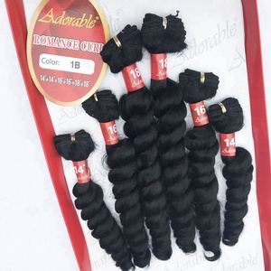 A buon mercato colore naturale sintetico tessuto dei capelli packs, capelli sintetici bundles in pacchetto, arricciatura romance 6pcs onda allentata