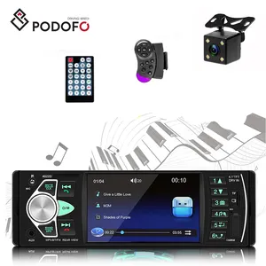 Podofo MP5 Player Mobil, 4.1 ''1 Din Radio Mobil 4022D BT USB AUX Slot Kartu TF Remote Control Roda Kemudi + Kamera Belakang EU Stok!!