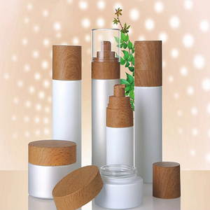 Hot Sale Luxury <strong>Plastic</strong> Imitation Wood-grain Cap Glass Cosmetic <strong>Bottle</strong> and Jar - Product Image 1
