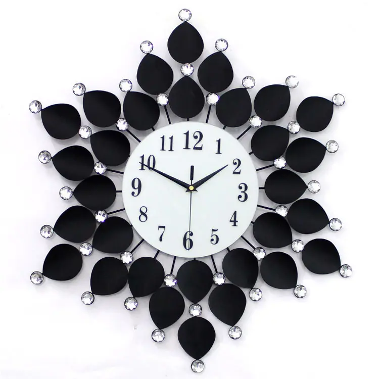 Giant stylish fashion flower shaped black metal iron wall clock