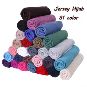 2019 穆斯林妇女平原围巾 34 色优质棉质泽西头巾固体为女士们