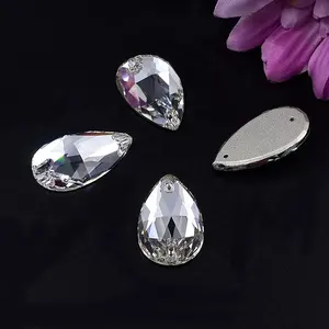 Tear drop flat back parel vorm kristal strass naaien op strass voor trouwjurk