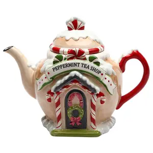 Керамический доломитный Рождественский чайник с изображением деревни Санты