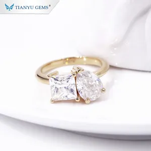 Tianyu gems pear cut and princess cut moissanite special design 14/18k gold ring