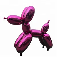 現代美術抽象金属ステンレス鋼家の装飾ピンク色バルーン犬の彫刻