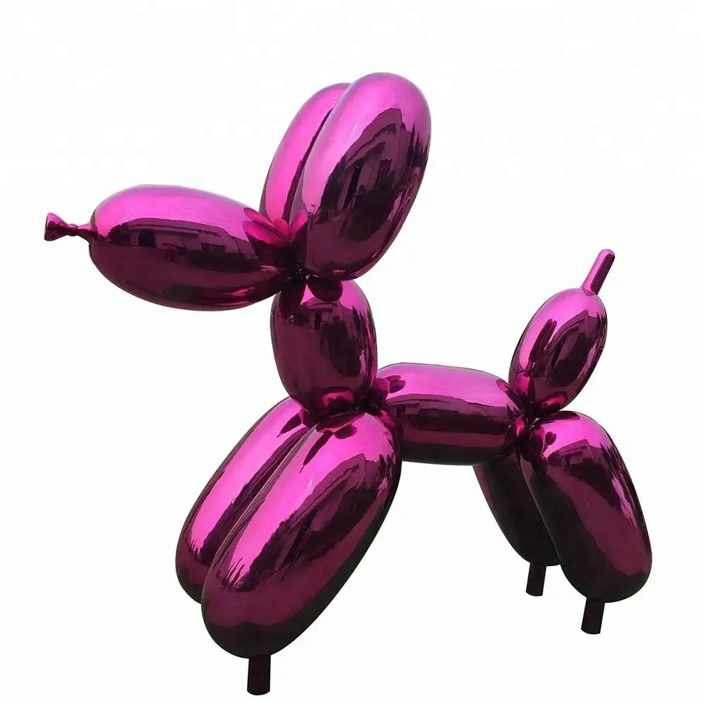 ประติมากรรมสุนัขบอลลูนสีชมพูร่วมสมัยศิลปะนามธรรมโลหะสแตนเลสสำหรับตกแต่งบ้าน