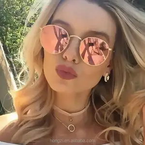 2017 Rose Gold Round Sunglasses Women Fashion Brand Designer Metal Frame Steam Punk Vintage Mirror Sun Glasses for Female