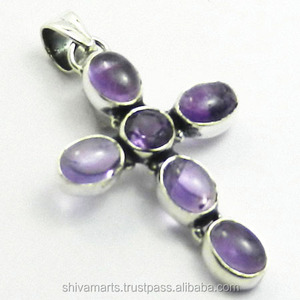 Handmade 925 Sterling Silver <b>Amethyst</b> Gemstone Cross <b>Pendant</b> Silver Fine Jewelry <b>Pendants</b> & Charms for Gift for Women - Product Image 2