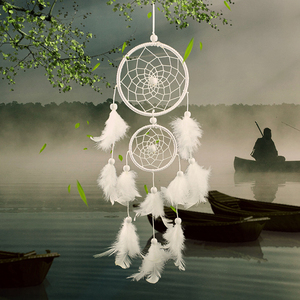Filet attrape-rêve indien fait à la main, avec plumes, carillons, système mural suspendu pour loisirs créatifs - Product Image 1