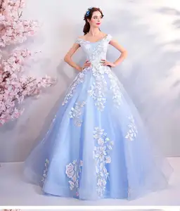 TS176 연인 아플리케 긴 기차 로브 드 soiree 로얄 블루 이브닝 드레스 레바논