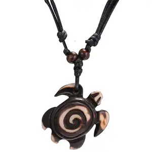 Bone Turtle Necklace Waxed Nylon Cord With Wood