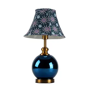 Moderne Keramische Lamp Leeslamp Tafellamp Antieke Blauwe Keramische Lichaam En Plated Satijn Messing Base, Hotel Bureaulamp