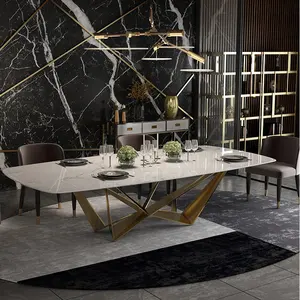 新款北欧餐厅家具餐桌套装8座现代长方形白色大理石餐桌家用家具长方形