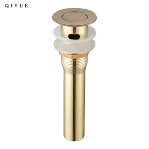 Bathroom vessel sink push down pop up drain with overflow, golden basin drainage