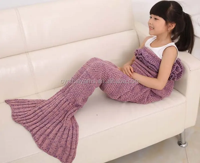 Baby Swaddling Yarn Knitted Mermaid Tail Blanket Handmade Crochet Mermaid Blanket Baby Throw Bed Wrap Super Soft Sleeping Bag