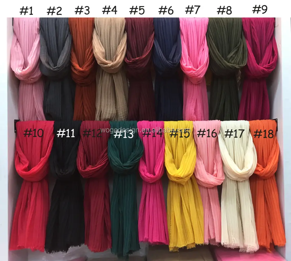 2017 Hersteller heißer Verkauf großer einfacher fester Kanada Frau Viskose Rayon Wickels chal plissiert zerkn ittert Crinkle Hijab Schal
