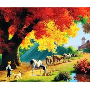 Melhor Venda Full Drill Diamond Painting O Cowboy E O Gado Do Pasto Diy Diamond Embroidery Kits Para Iniciantes