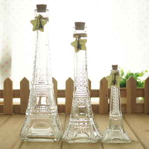50 ml 200 ml 350 ml Usine pas cher prix tour eiffel en forme de <span class=keywords><strong>vin</strong></span> bouteille en verre bouteilles de jus avec bouchon en liège - Product Image 6
