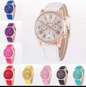 Hot Selling Günstigste Genfer Uhr Relogio Feminino Frauen Quarzuhr Schönes Design Mode Pu Band Multi Colors Wome