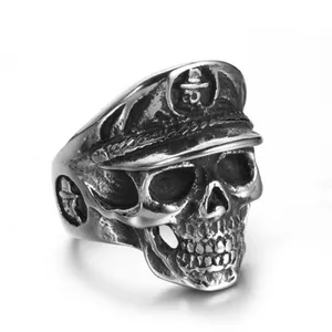 Anillos de cabeza de calavera de cuerpo de marina de acero inoxidable antiguo para hombre de estilo Punk