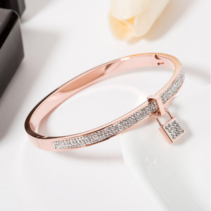 Pulsera de Acero Inoxidable con Dijes de Cristal y Circonita Cúbica, Diseño de Candado de Amor y <span class=keywords><strong>Amistad</strong></span>, para Mujer, Regalo - Product Image 3