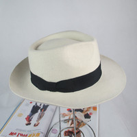 Chapeau Fedora en laine blanc Michael Jackson MJ, chapeau de costume pour fête ou style de personnage en plein air