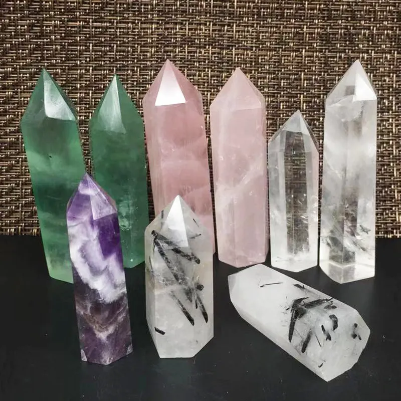 Kinds of Natural Amethyst Rose Quartz Crystal Point Wand Small Rose Quartz Points Crystals Healing Stones for Gifts
