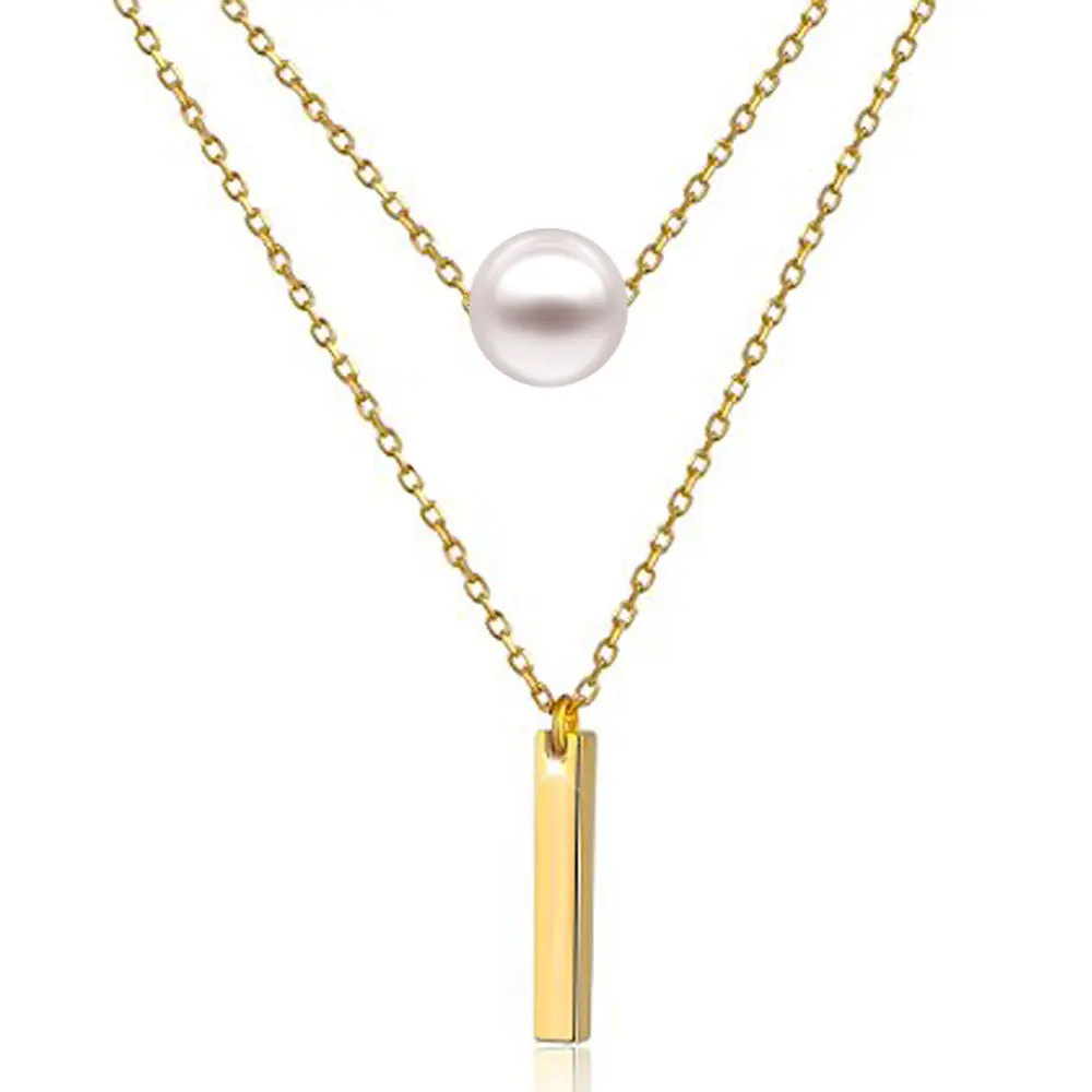 Olivia Alibaba Stainless Steel Jewelry 18k Gold Plated Women Long Chain Pearl Bar Design Plain Gold Necklace