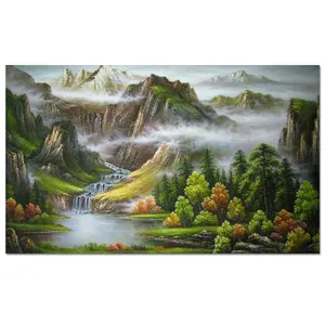 China pintura al óleo sobre lienzo tradicional antiguo, arte de montaña, paisaje de cascada personalizado