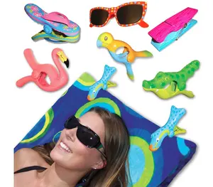 Varal de plástico em vários formatos, mini varal colorido em forma de animal grande praia clipes para cadeira