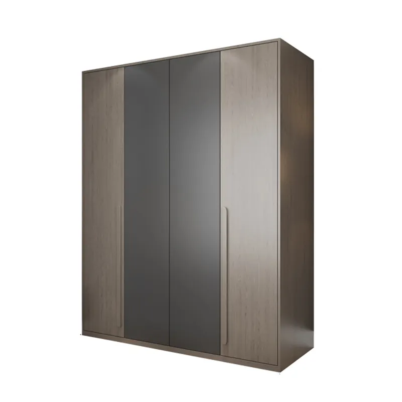 Armario de 4 puertas para dormitorio, mueble de melamina plegable, color gris, 1,6 m, con cajones deslizantes