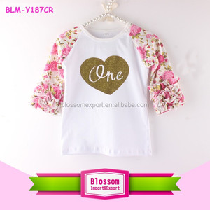 T-shirt blanc à volants pour enfants, haut avec motif gli, pour la saint-valentin, scintillant, premier anniversaire bébé, Tops pour filles, automne - Product Image 5