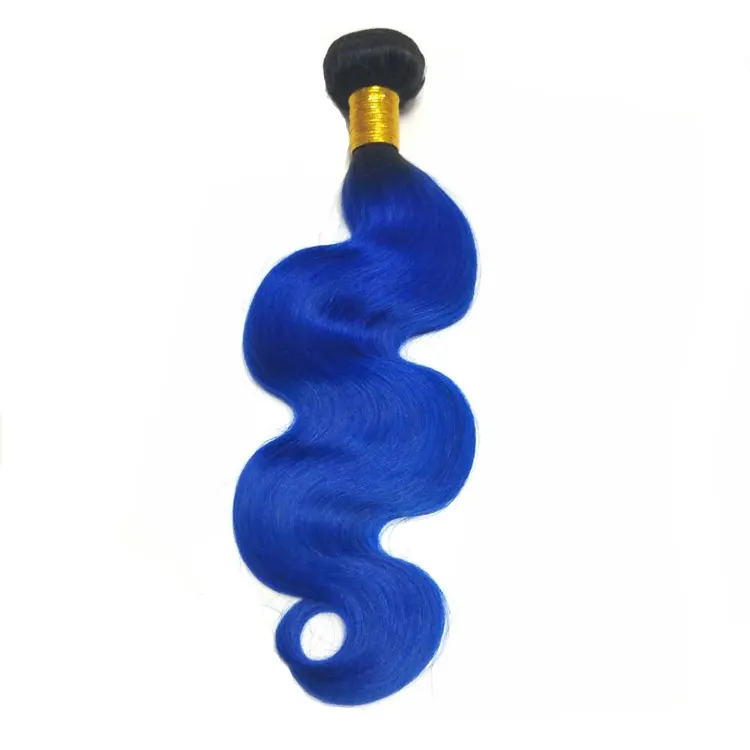 Brazilian Top Quality 1B/Blue human hair extension two tone ombre color remy human hair weaves body wave